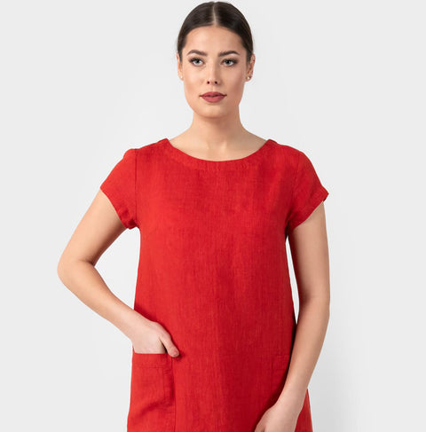 Abito in Lino 100% - OLIVIA rosso