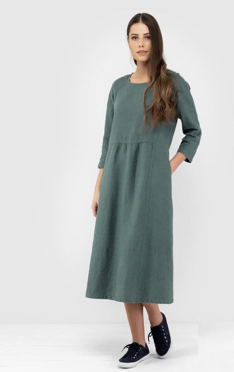 Abito in Lino morbido 100% - Green/Blu