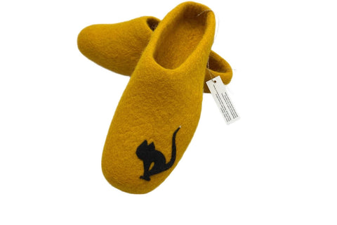 Pantofole in  Lana cotta 100% - HandMade (con Resina Antiscivolo) - Giallo