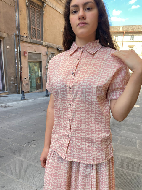 Camicia in Cotone 100% (Uzbekistan) - Rosa/crema