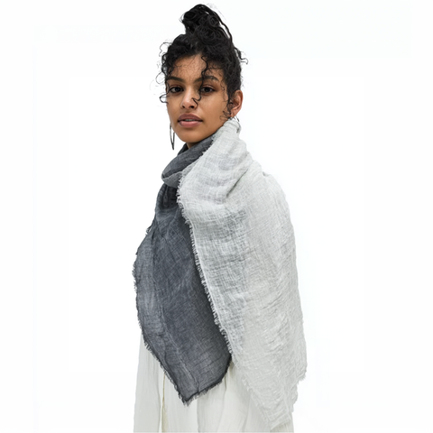 Sciarpa in Lino 100% - Double face - Grigio/bianco