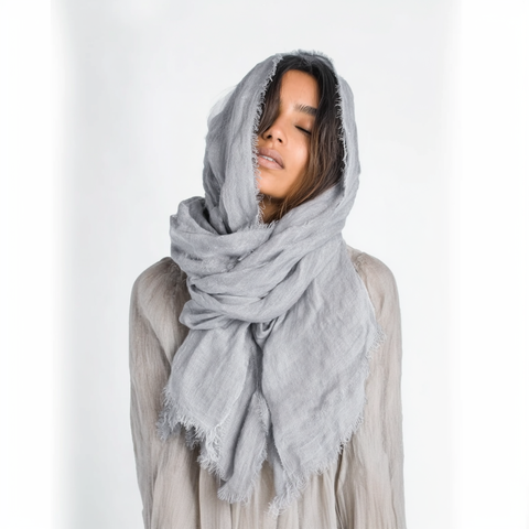 100% Linen Scarf - Light Grey 