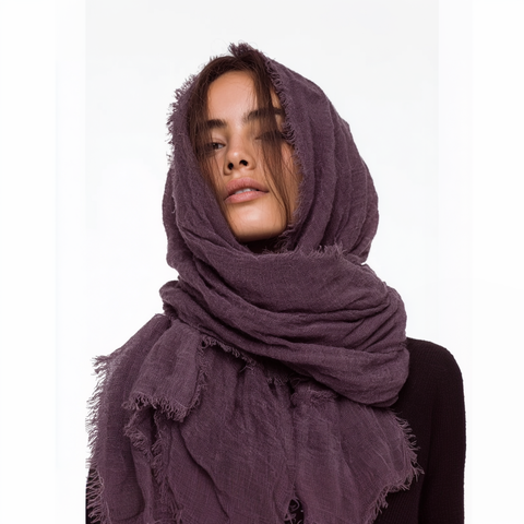 100% Linen Scarf - Dark Purple