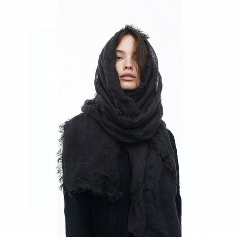 100% Linen Scarf - Black