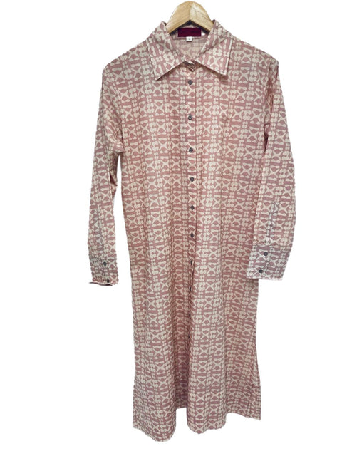 Camicia lunga in Cotone 100% (Uzbekistan) - Rosa/crema